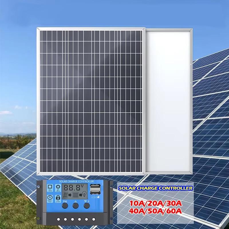 22W Polycrystalline Solar Panel Kit with Aluminum Frame for 12V/18V Outdoor Charging