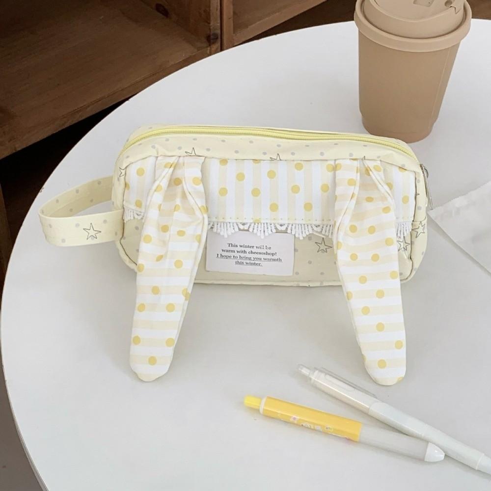 Polka Dot Print Korean Style Pen Bag Rabbit Big Ear Cloth Stationery Bag Pencil Pouch  School
