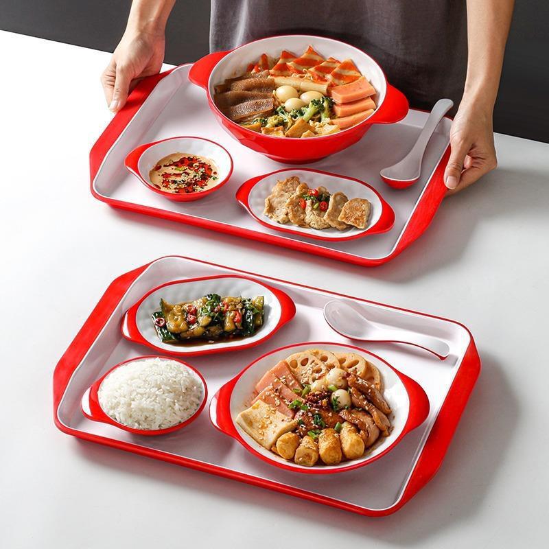 Shengjia Melamine Red & White Fast Food Tray Set