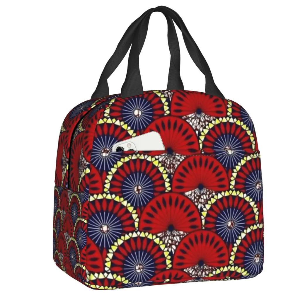 African Tribal Ankara Fabric Style Pink Thermal Insulated Lunch Bags Women Geometric Ethnic Art Portable Lunch Tote Food Box
