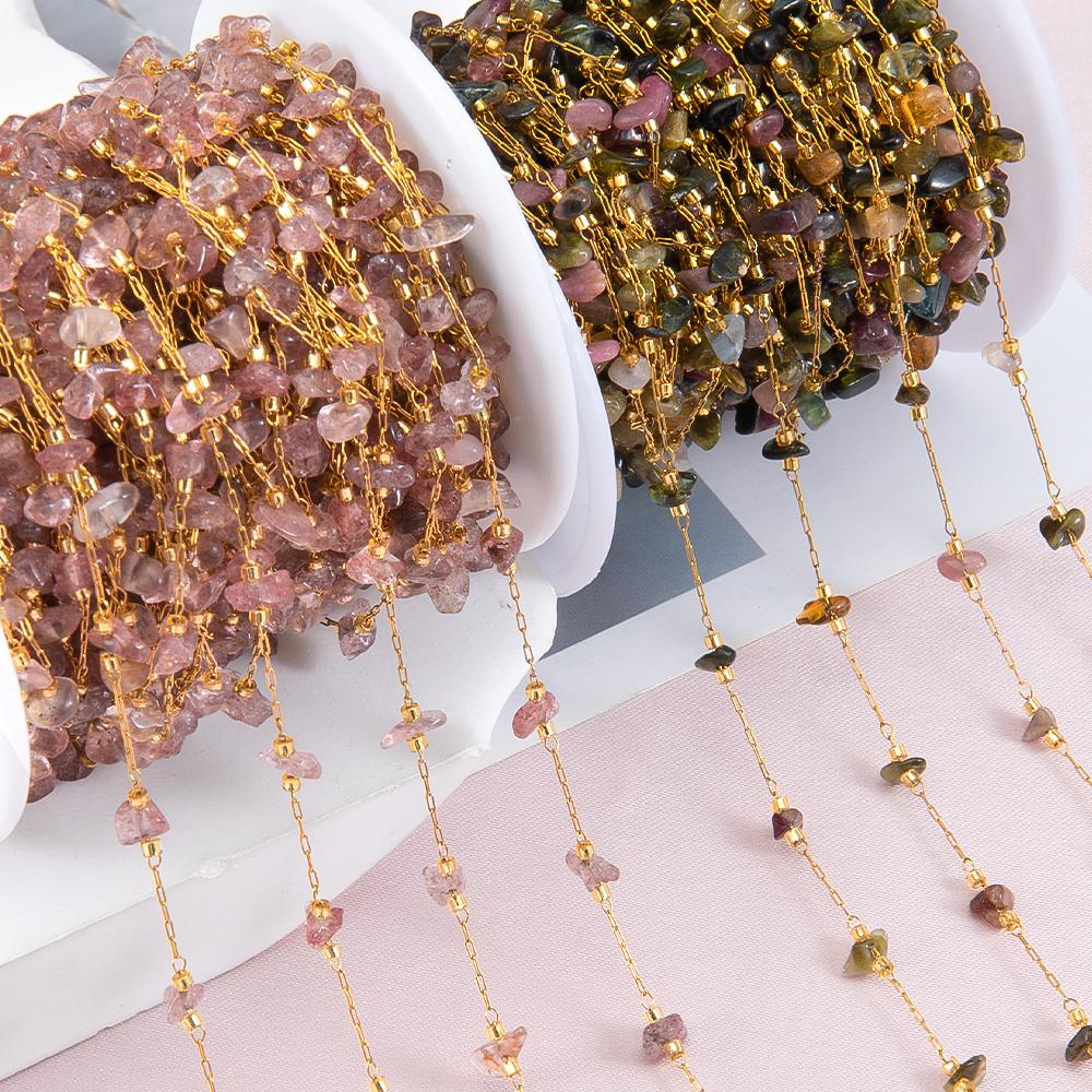 2Meters 1Meter Stainless Steel Stone Chain Irregular Natural Stone Necklace Beaded Bracelet Findings DIY Jewelry Making Supplies