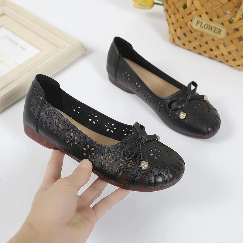 2025 Hot Sale Ladies Shoes Shallow Women's Flats Hollow Out New Butterfly-knot Casual Light Soft Bottom Flat Low Heels