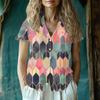 Women's Casual V-neck Short Sleeved Top, Printing T-shirt Shirt