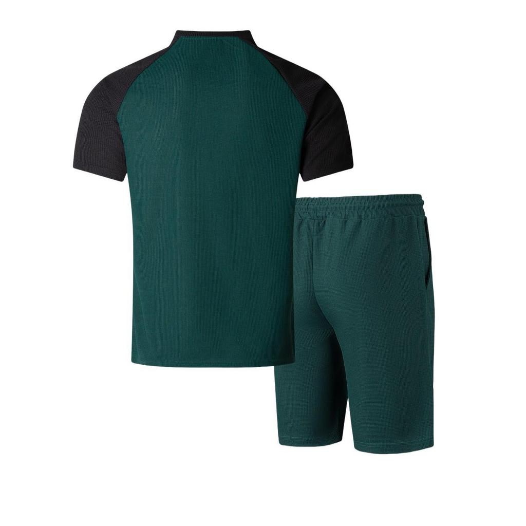 Men's 2025 Summer Color Block Suit: European/American Style Round Neck Tee & Shorts Set