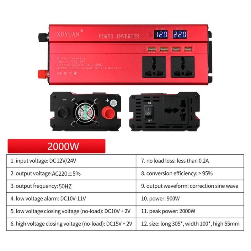12V 24V To 220V Power Inverter 4 USB Car Voltage TransformerPower Inverter
