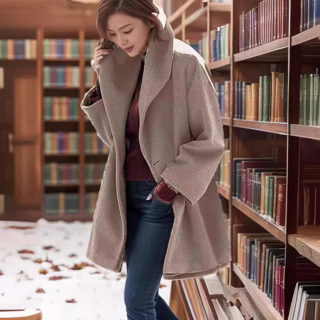 

Женское модное осенне-зимнее пальто, разноцветная свободная куртка с круглым вырезом и капюшоном, шерстяное пальто M верблюд