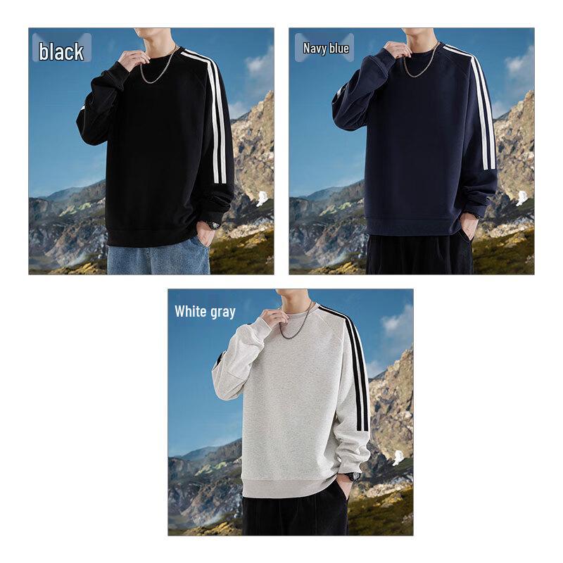 EASTERN CAMEL Men's Loose-fit Crew Neck Pullover Sweatshirt with Side Stripes