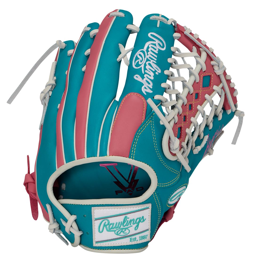 Rawlings Hyper Tech Color Sync Outfielder Baseball Glove GR6HTCY719 12.75 inches Teal Pink Left-Handed
