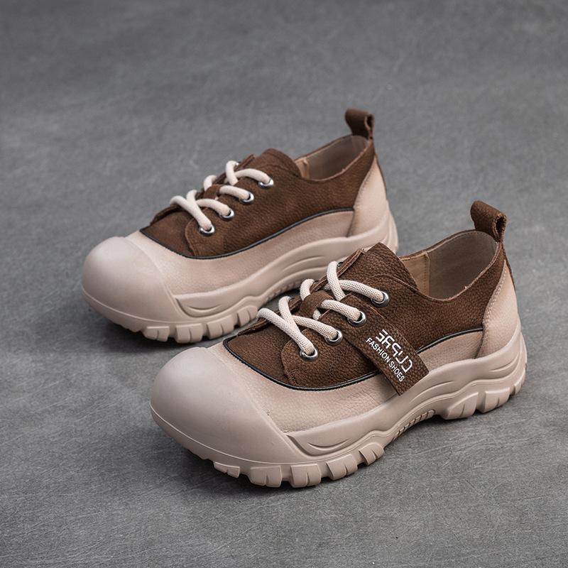 

Johnature женская обувь из натуральной кожи, универсальная легкая и удобная повседневная обувь на толстой подошве со шнуровкой 39 темно-коричневого