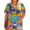 Summer Women 3D Print Plus Size T-shirt V-neck Short Sleeved Loose Casual Top Fashion Women T-shirt Street Wear