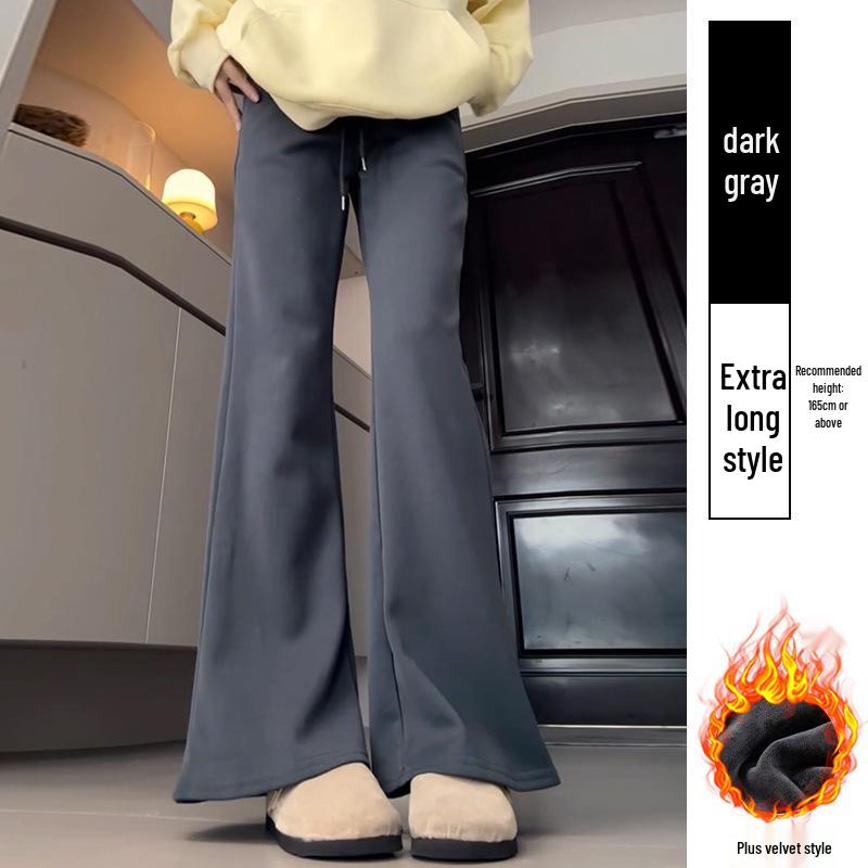 Douyin Women’s Winter Fleece-Lined Micro Flare Sweatpants - 2024 High Waist Slimming Wide Leg Horseshoe Pants