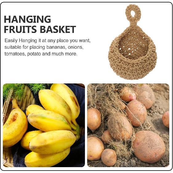 PRETYZOOM Hanging Wall Basket Teardrop Onion Basket for Kitchen Jute Linen Storage Hanging Basket Boho Wall Organizer for Veggie Garlic Fruits