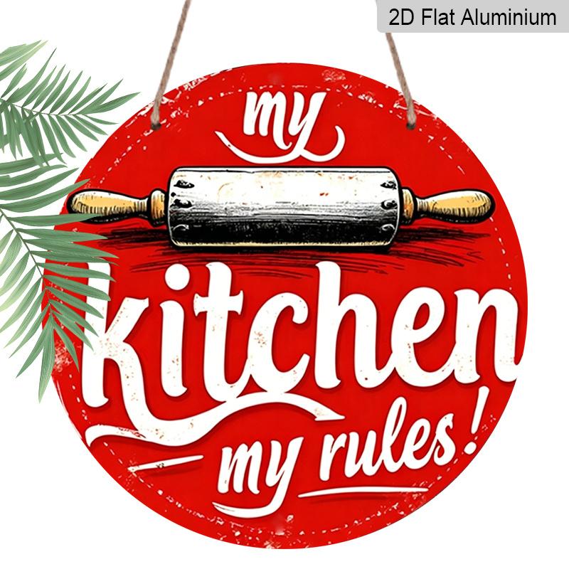 

2D Flat, 1pc My Kitchen My Rules Retro Aluminum Sign - Round Aluminum Wall Art, Vintage Farmhouse Decor for Kitchen, Cafe, Beach House, Backyard 7.87x7.87in
