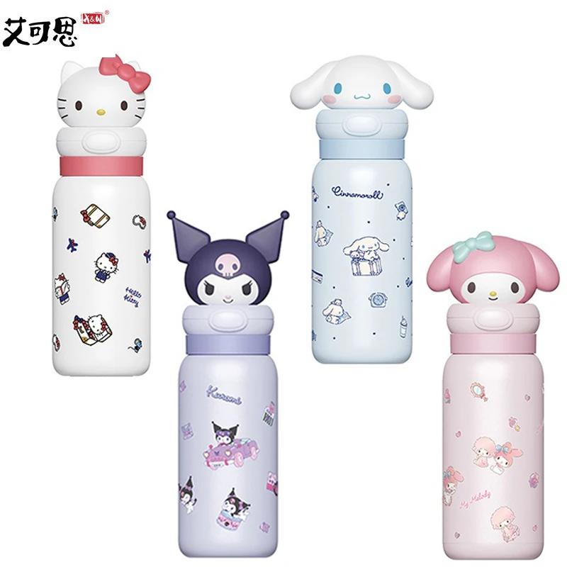 Tazze in Acciaio Inossidabile da 400ml con Cannuccia Disegnata Tazza Termica Sanrio con Cordino Sollevabile Hello Kitty My Melody Borraccia Portatile per Bambini