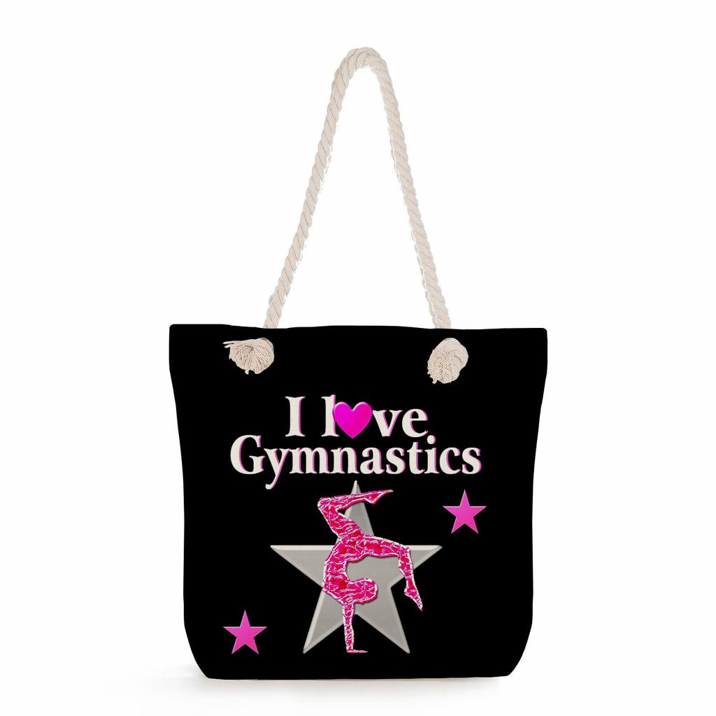 Multifunctional Gymnastics Printed Thick Rope Shoulder Beach Bag Casual Large Capacity Handbag 0244 CLE