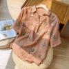 Short-sleeved Cotton and Linen Shirts for Women in Summer New Style Loose Literary Retro Printed Fashion Tops Casual