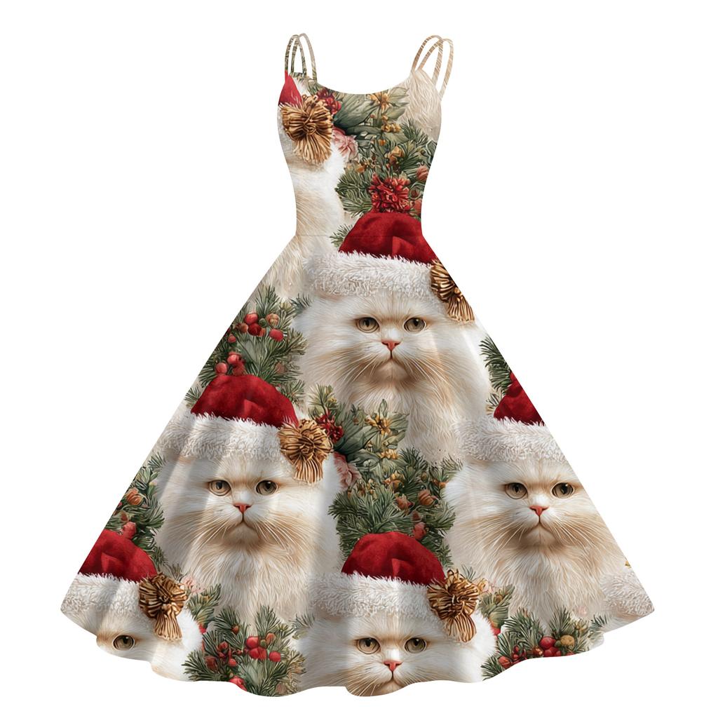 Women's Fashion Casual Christmas Print Sexy Off-the-shoulder Punk Retro Dress