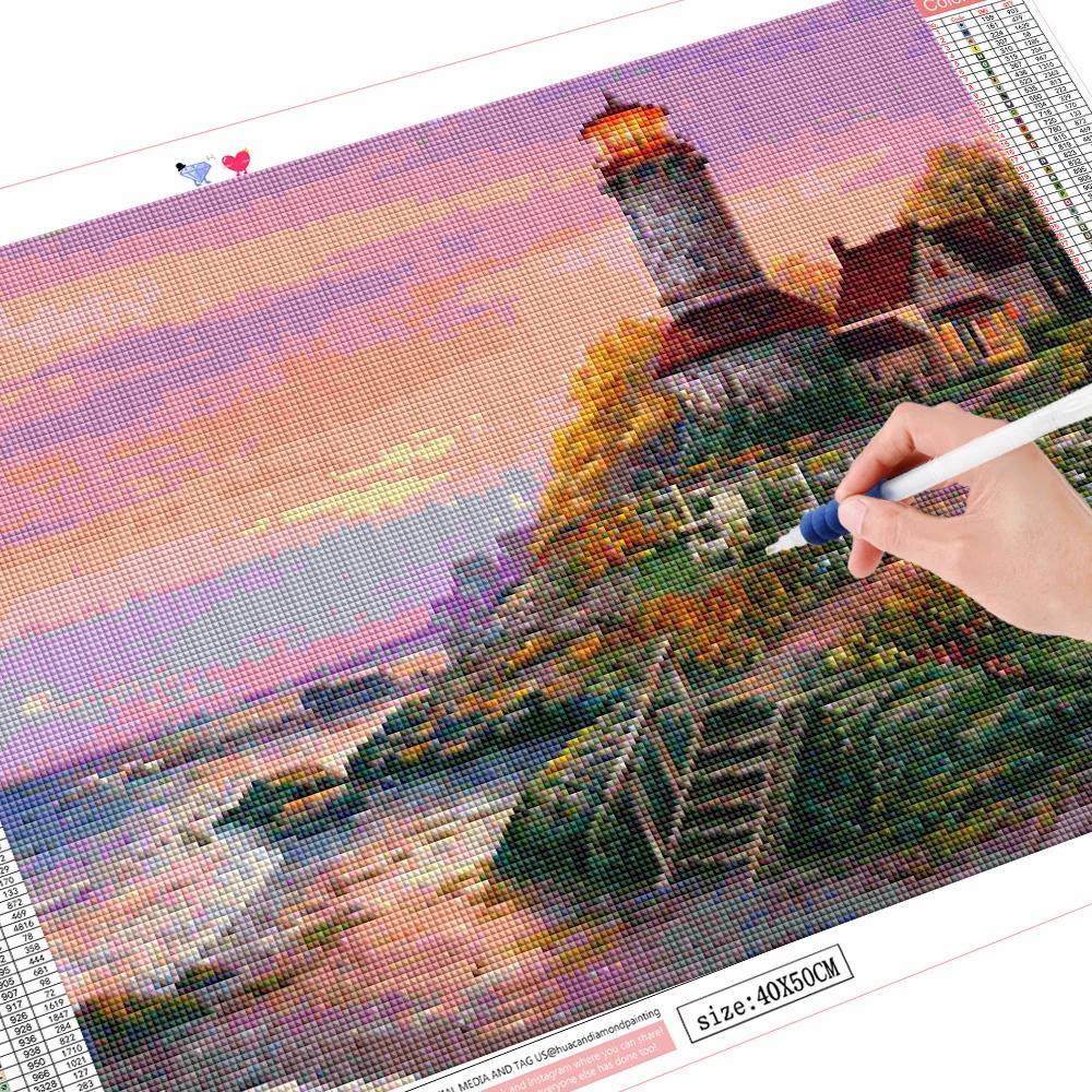 Diamond Painting Lighthouse Full Square Round Needlework 3D Diamond Embroidery Seaside Landscape Rhinestone Kit Wall Art