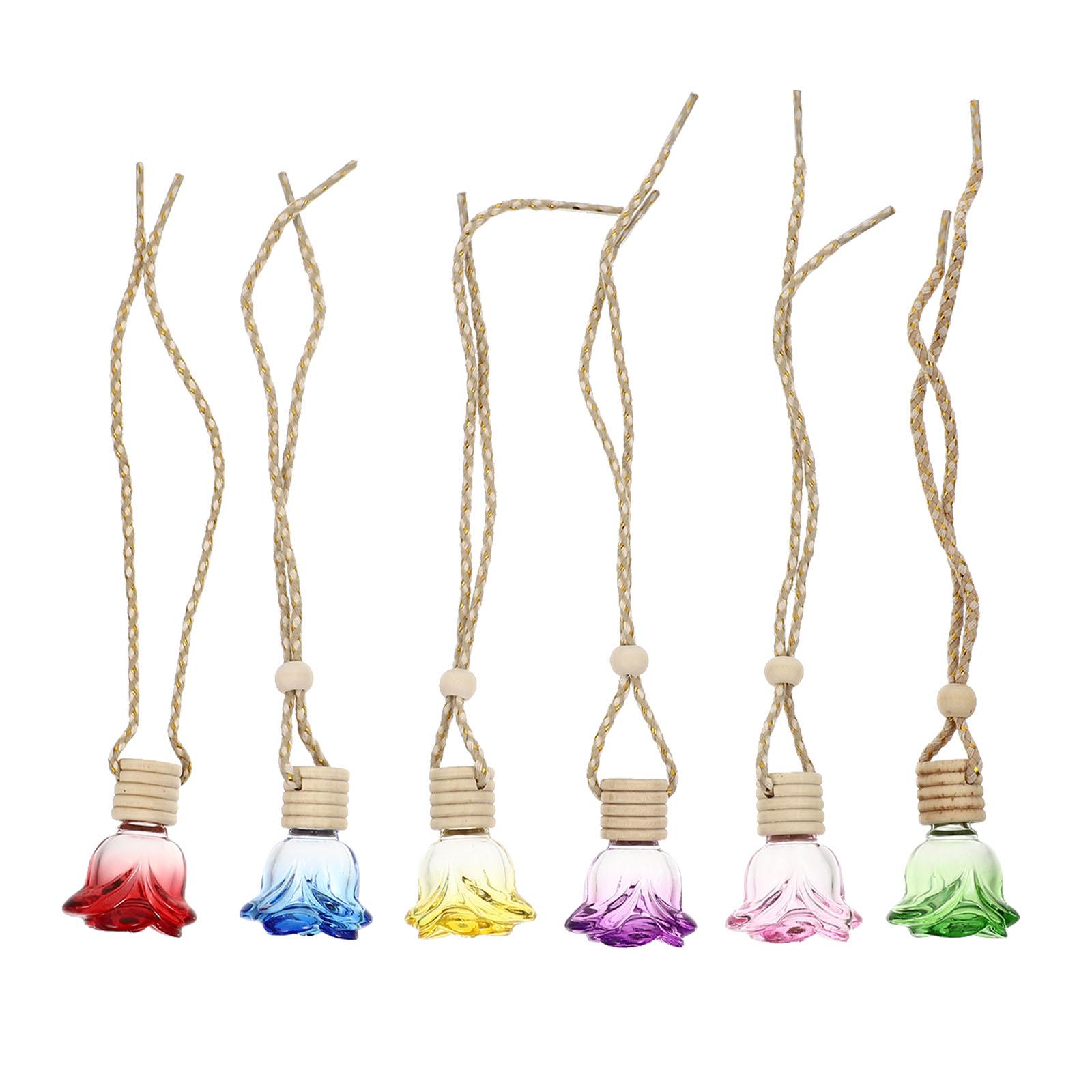 6 Pcs Premium Glass Aromatherapy Bottle Perfume Diffuser Pendant Essential Oil Car Air Freshener Home Interior Decoration