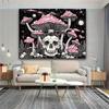 2D Gothic Skull & Pink Mushroom Tapestry Dark Aesthetic Room Background