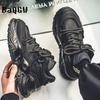 Fashion Chunky Sneakers Men Soft Sole Running Shoes Fashion Casual Leather Color Block Design Breathable Height Increased Platform Shoes