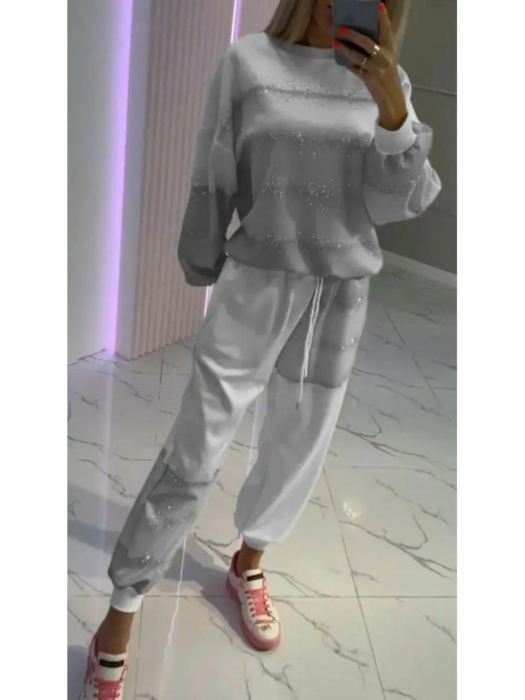 European & American Women's Casual Sprinkle Stripe Top & Drawstring Pants Set - 2025 Collection