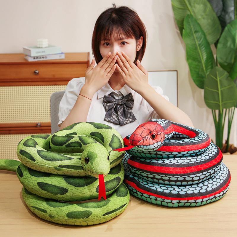Bai Fen Bai Dolls And Toys Green/Brown Simulated Spotted Boa Constrictor Doll Plush Toy Zodiac Snake Big Snake Doll Whole Person Funny Birthday Gift