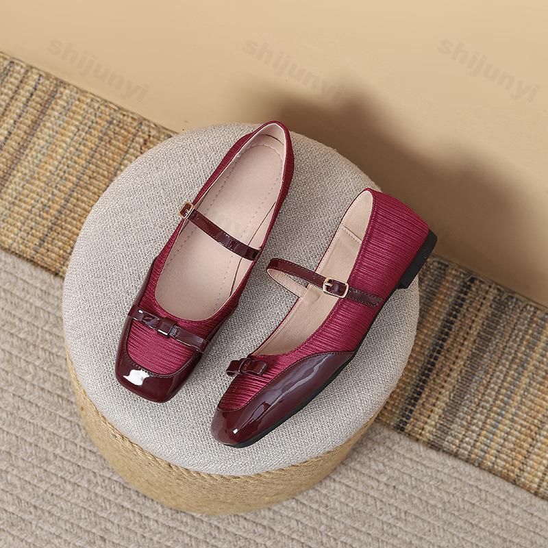 Square Toe Fashion Women's Shoes Autumn Large Size Luxury One Word Strap Mary Jane Shoes Bow Knot Elegant Non Slip Banquet Shoes