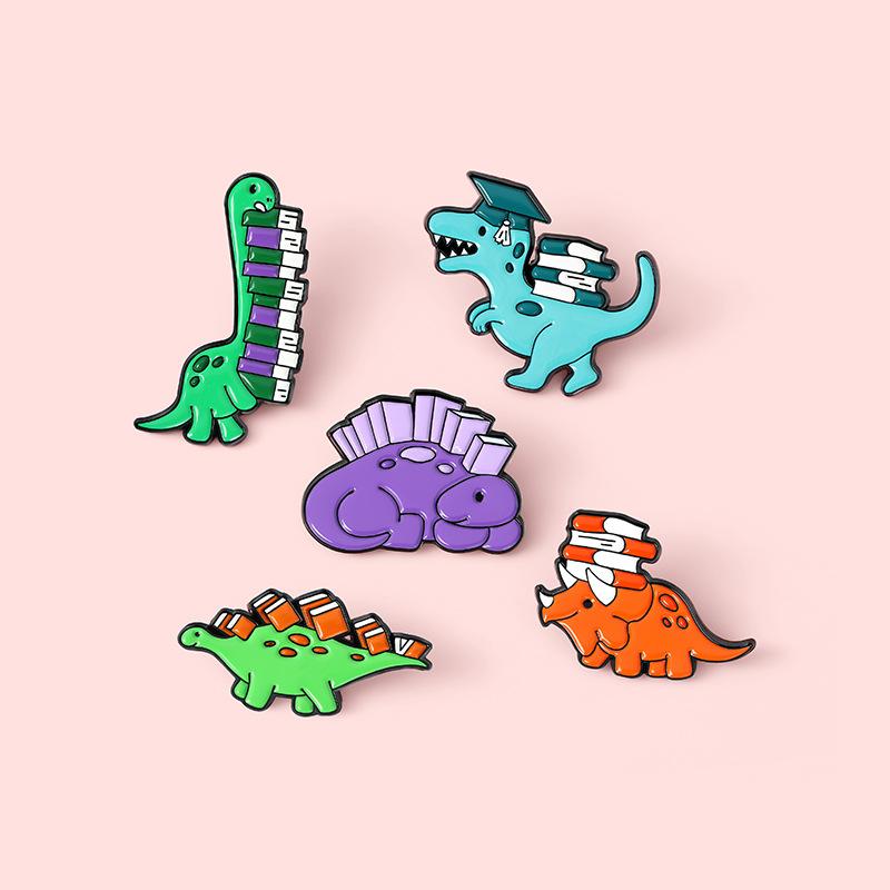 Mini Dinosaur Collection Enamel Pin Funny Brooch Cartoons Badge For Bags Jeans Hoodies Denim Lapel Pin Jewelry Kids Best Gift
