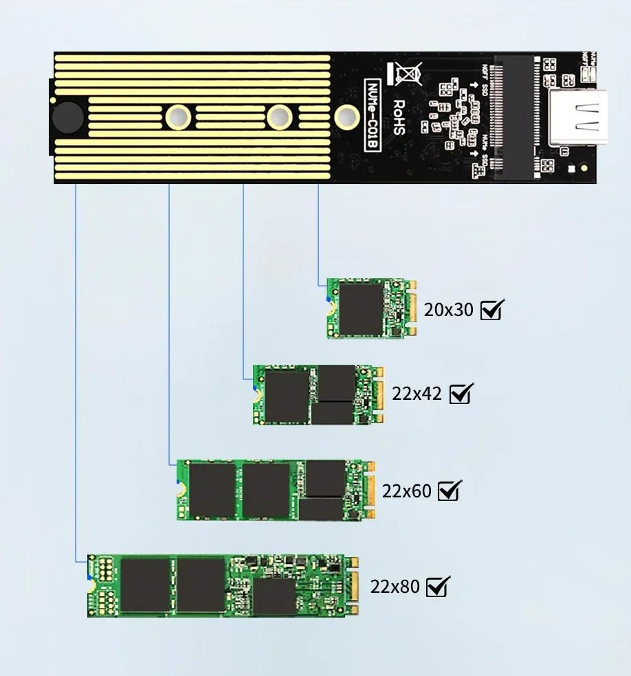 Xiaomi M.2 NVME PCIe NGFF SATA Dual Protocol SSD Case Clear USB Type C 10Gbps PCI-E M2 SSD Transparent External Enclosure Hard Disk Box