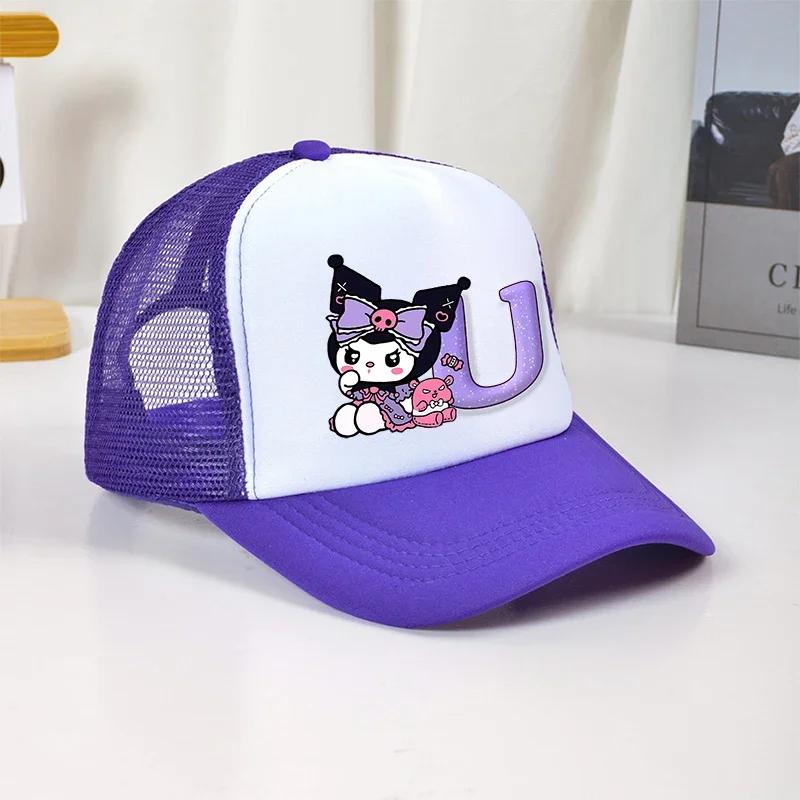 Kuromi Girls Baseball Caps English Letters Cartoon Hat Children Casual Hat Cute Sanrios Adjustable Peaked Cap Kids Birthday Gift