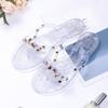 Nieten Fliege Flip-Flops Nieten Jelly Zehensandalen mit Schleife Sommer Schleife Flache Strand Regenstiefel