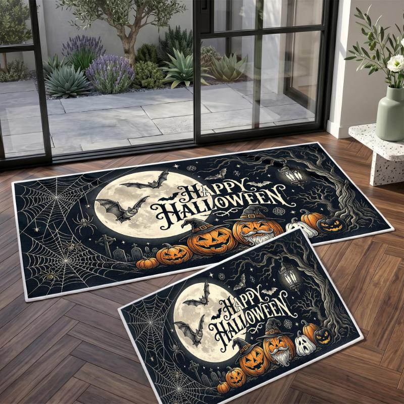 1/2pcs Halloween Kitchen Floor Mat Non Slip Dirt Resistant Hallway Doormat Entrance Home Decor