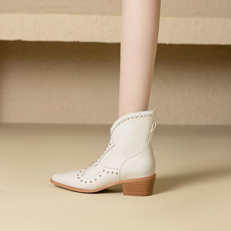 

Модные новые осенне-зимние женские ботинки из натуральной кожи, модные ботинки в западном стиле с заклепками, с острым носком и массивным каблуком, короткие ботинки для женщин 34
