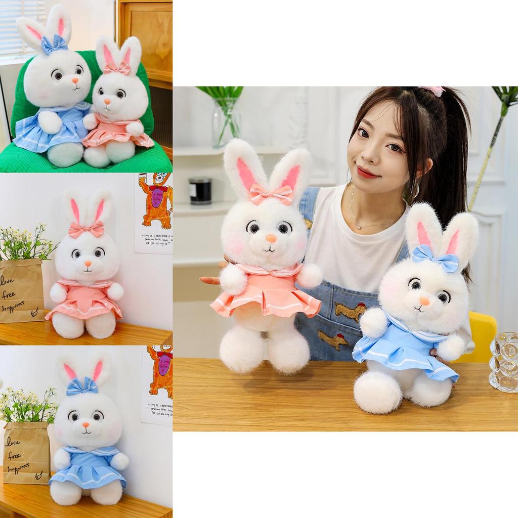 Cartoon Rabbit Plush Doll With Dress And Bow Decoration For Valentines Day Gift