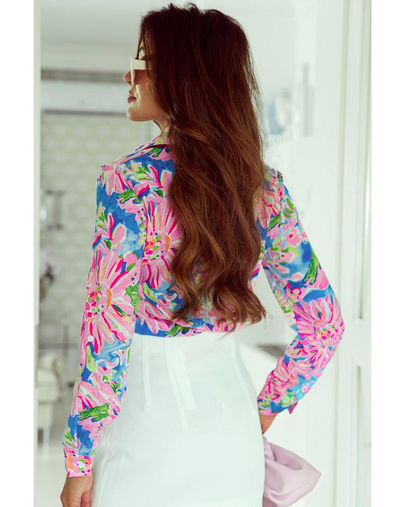 Azura Exchange Buttoned Sheath Long Sleeve Shirt with Abstract Floral Print