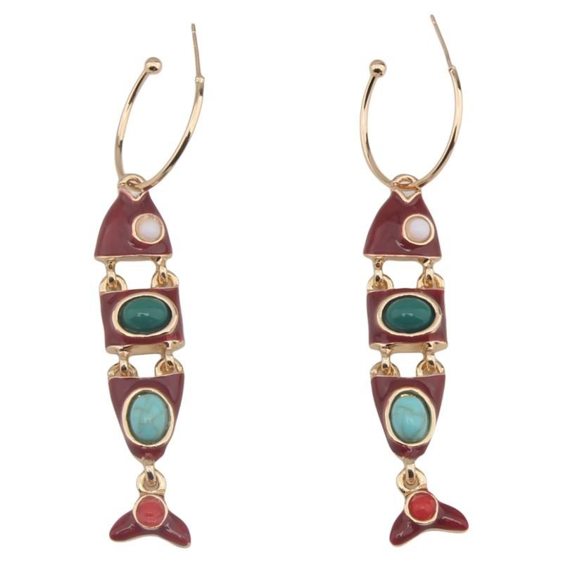Spanish retro enamel fish pattern design pendant earrings new super fire temperament feminine earrings