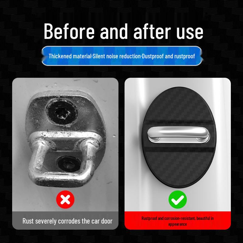 Universal Carbon Fiber Car Door Lock Protective Cover with Shock Absorption