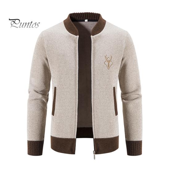 

Осенне-зимний свитер, пальто с боковыми карманами, круглым вырезом, застежкой-молнией, облегающий крой, утолщенные длинные рукава, вышивка, повседневная одежда, куртка для работы и свиданий M бежевый