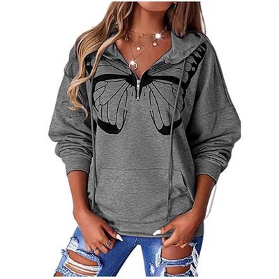 Avslappnad Huvtröja Långärmad Dragkedja Pullover Digitaltryckt Dam Sweatshirt Trendig Stil Bekväm Lös Passform för Vardagsbruk