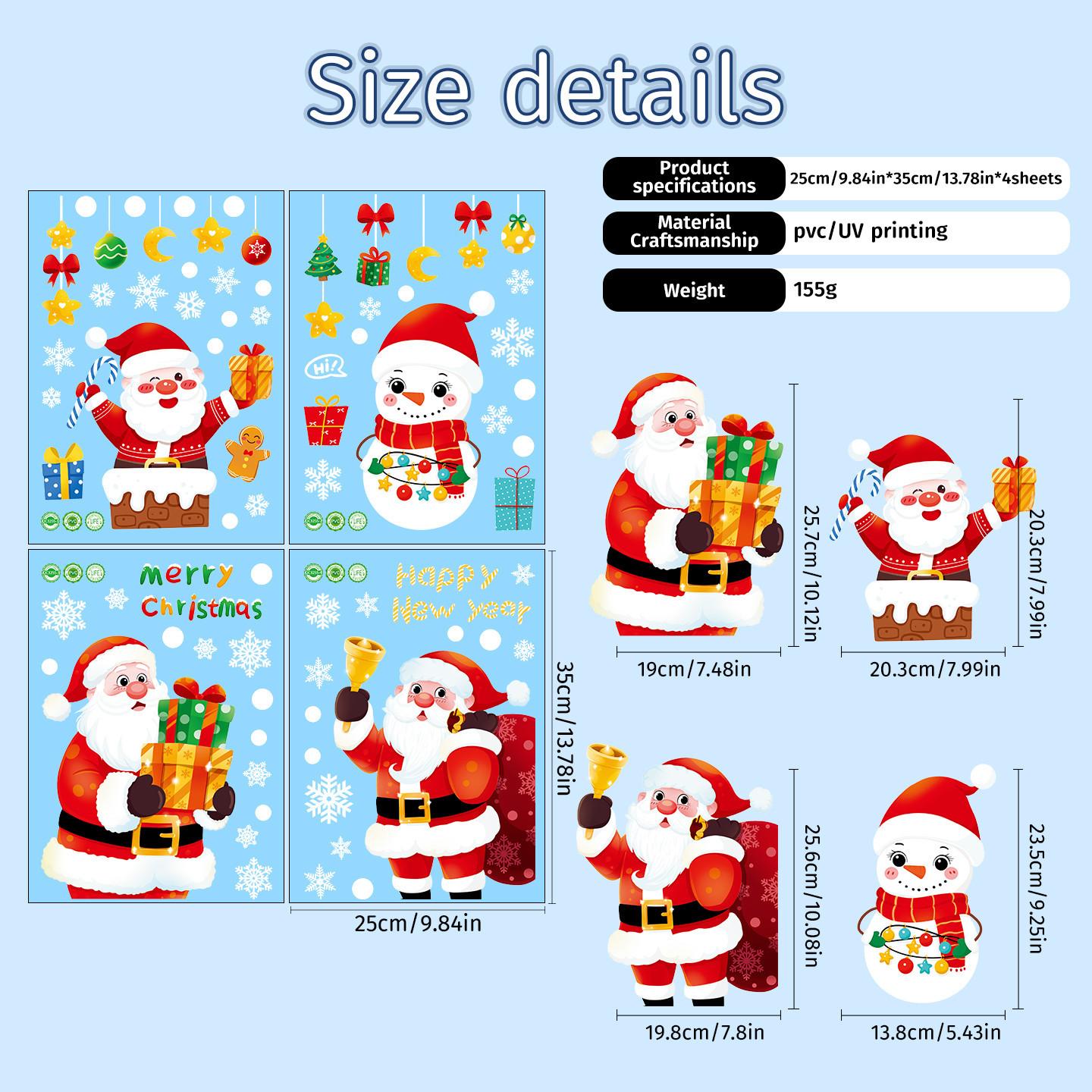 Рождественское украшение Дед Мороз Снеговик Статические наклейки Украшение для вечеринки Наклейки с лосем и снежинками 25*35 (4 photos)