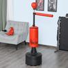 155-205 cm 3v1 Samostatný stojan na boxovací pytel, Boxerský rychlostní trenér s otočným flexibilním ramenem, Rychlostní míč, Plnitelná základna, Červený