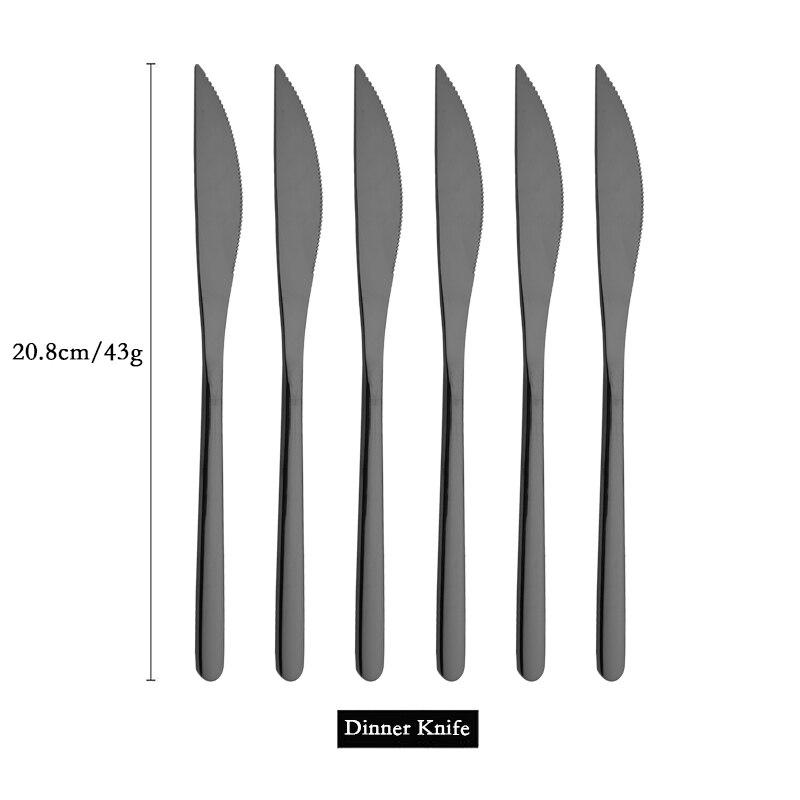 6 PCS Stainless Steel Rainbow Steak Knife Sharp Table Knives Set Restaurant Cutlery Dinner Knife Black Dinnerware Set