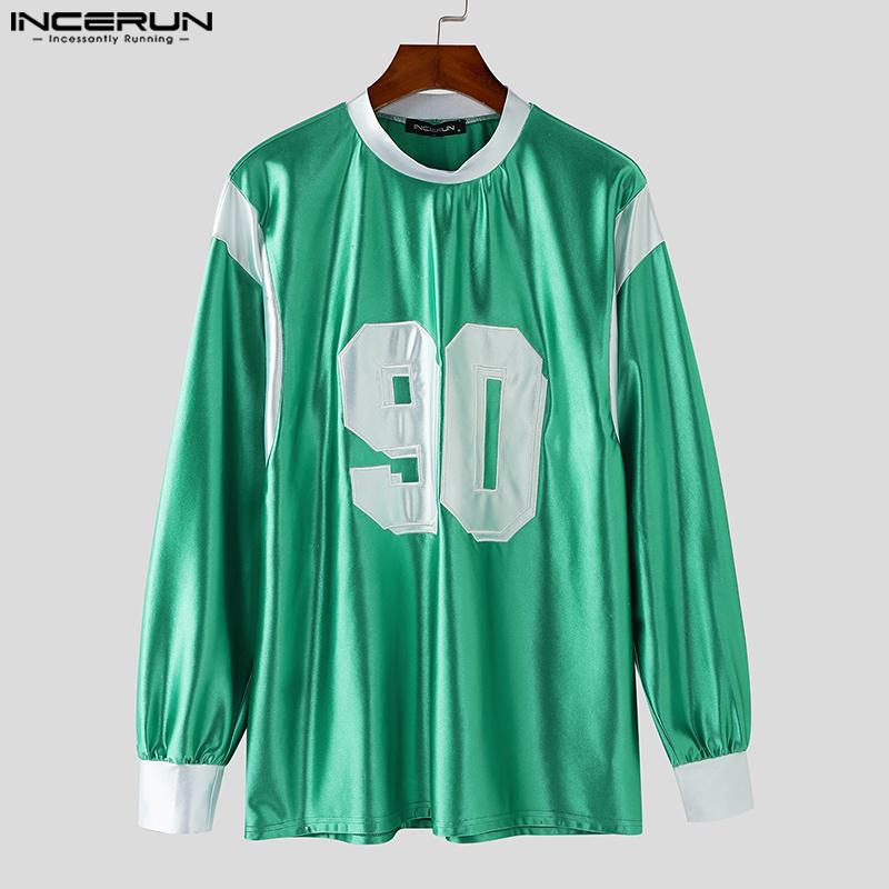 INCERUN Spring Men O Neck Long Sleeve Print Glitter Pullovers Oversized Tops