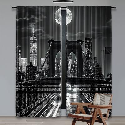 2 szt. Czarno-biała zasłona Scena nocna Nowy Jork Życie miejskie Brooklyn Manhattan Odpowiednia do sypialni salonu jadalni