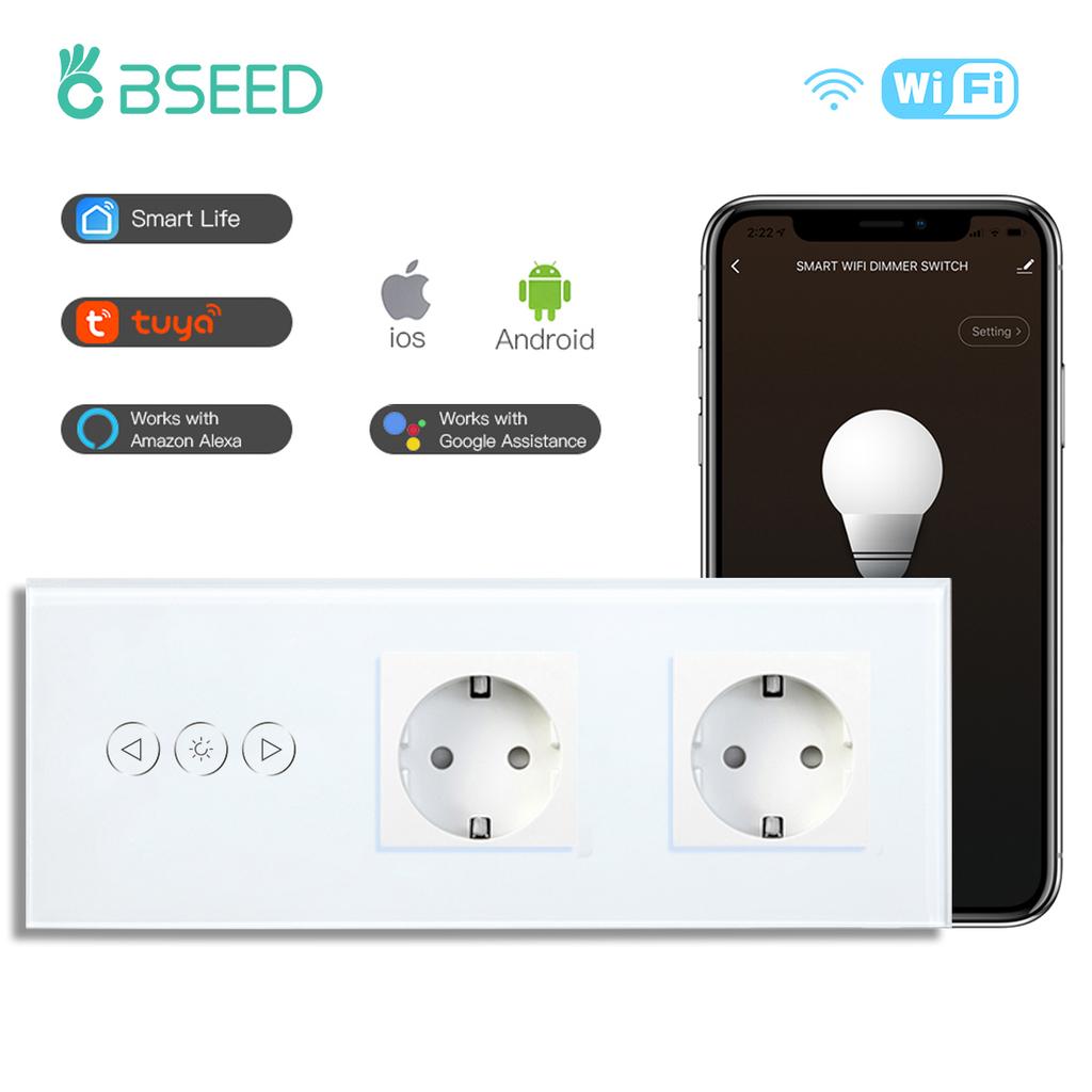 BSEED Wifi Stmívací Spínače 1pólový Chytrý Dotykový Spínač Nahoru Dolů Tuya Smart Life Aplikace Alexa S EU Zásuvkou USB Porty Type-c