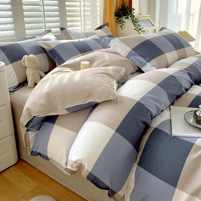 Brushed Cotton Plaid Bedding Set - Includes Duvet Cover, Bed Sheet, and Pillowcase