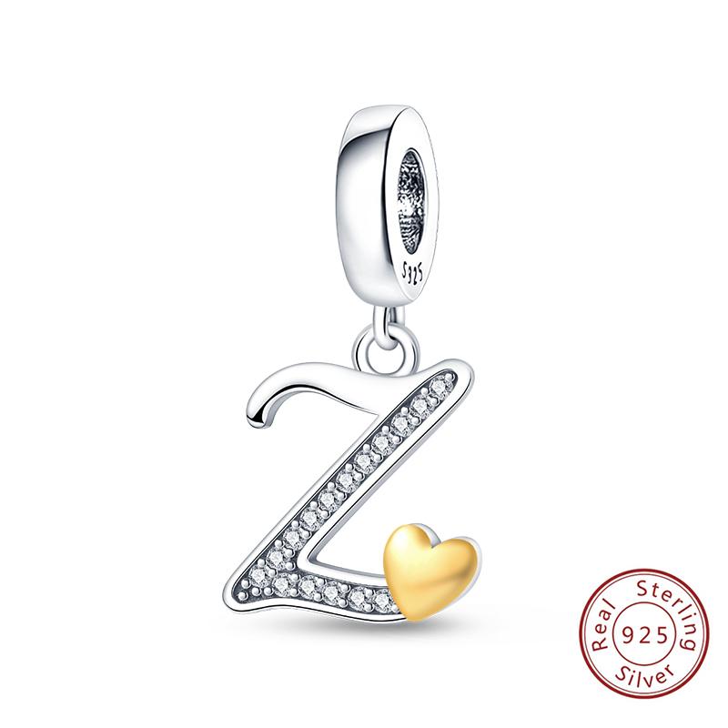 Classic Copper 26 Gold Color Heart Zircon Letter A-Z Charms Beads Fit Original Bracelets Diy Birthday Jewelry Gift