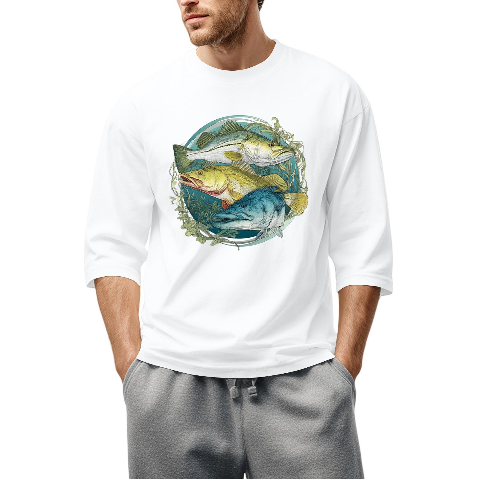 

Men S Round Neck Three-Quarters Sleeve Top Casual Fashion T-Shirt XL білий