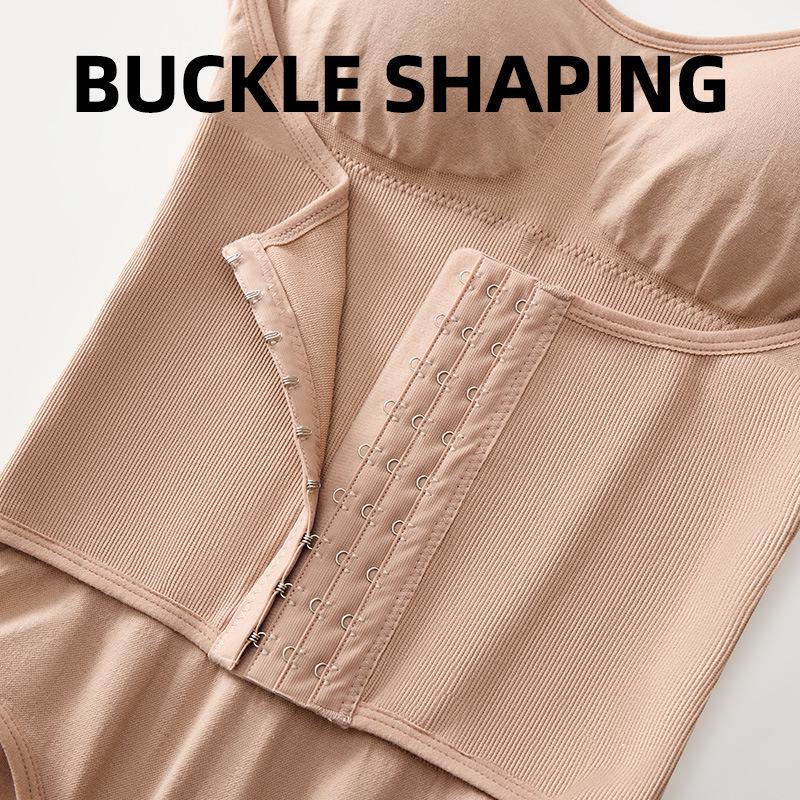 Strappy Shaping Bodysuit with Breast Pads - Bust Support, Tummy Control, Hip Lift, Double-breasted, Triangle Open Crotch Design.